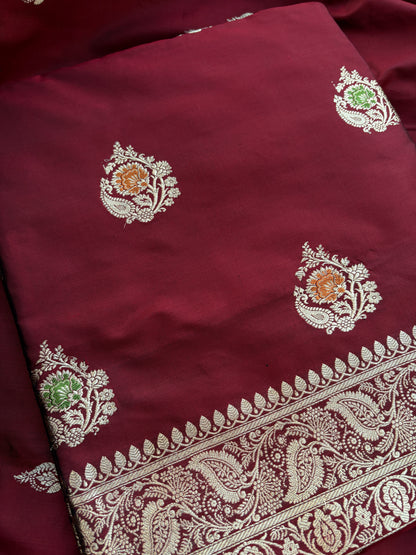 Maroon meenadar katan  kadhwa suit set