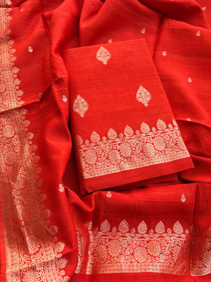 Rust orange moonga silk kadhwa suit set