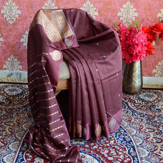Dusty Maroon Mashru Silk Saree