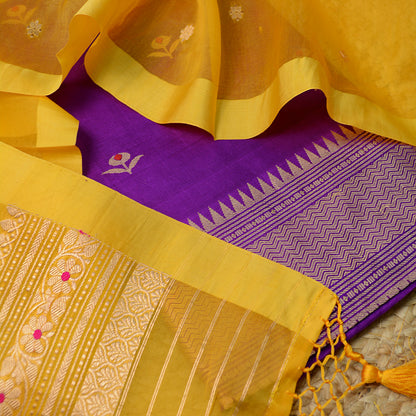 Purple Chiniya silk suit with kora silk dupatta