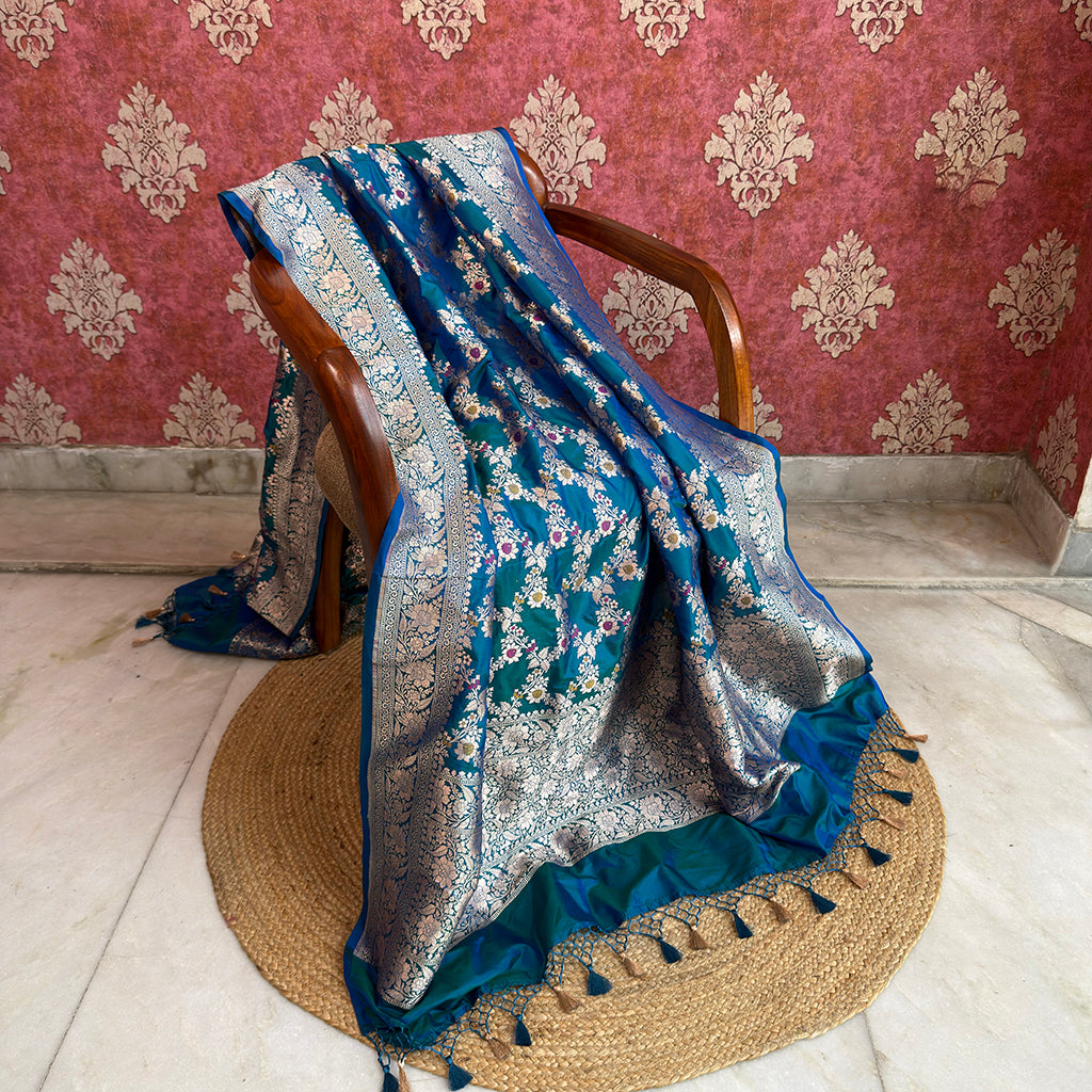 Firozi dhoop chau meendar katan silk dupatta