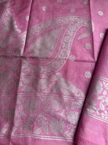 Pink lavender 3 piece full Jaal weaving cotton suit