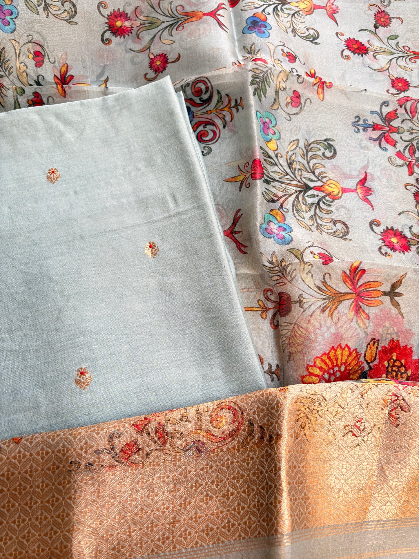 Light blue handloom silk suit set
