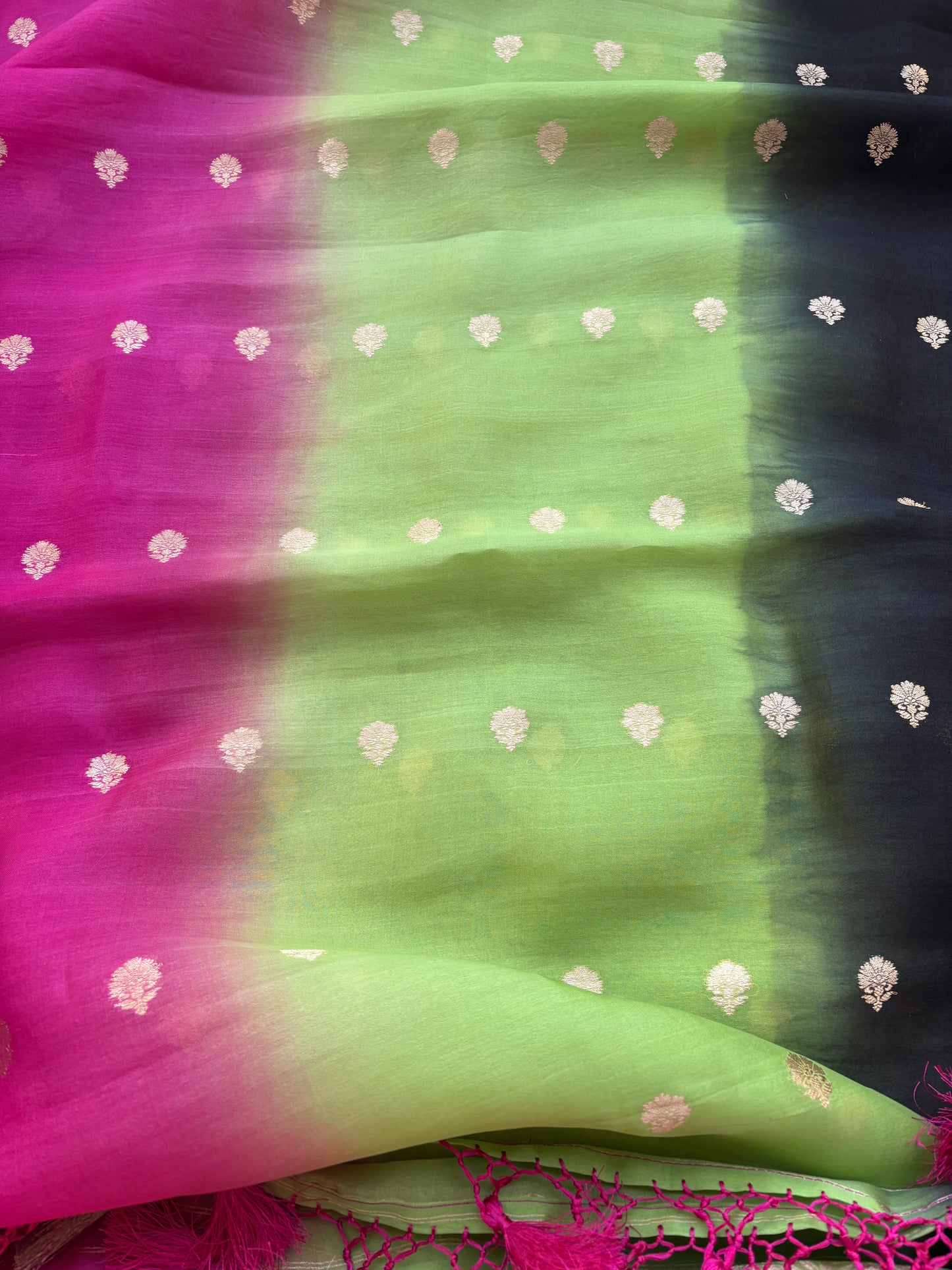 Pink Chiniya silk kurta with shaded dupatta