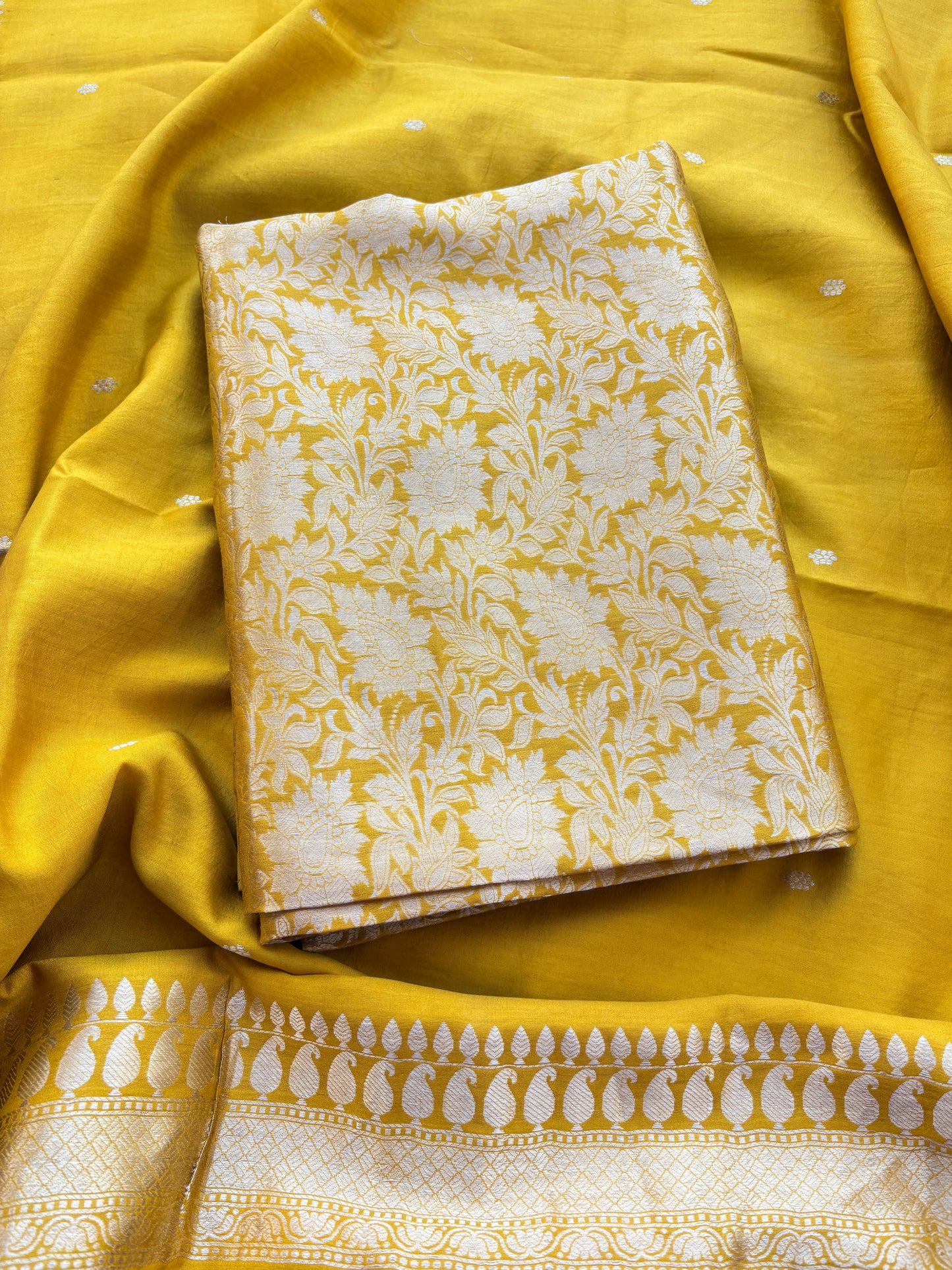 Yellow mango silk kadhwa suit set