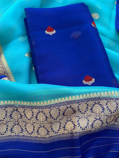 Blue kora kadhwa silk suit set