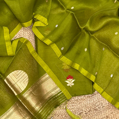 Green Kora silk kadhwa suit set