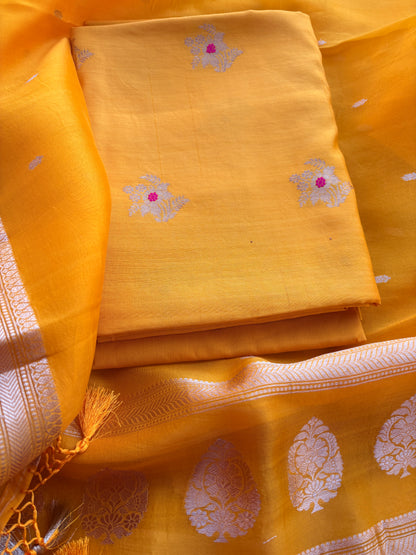 Yellow Chiniya silk meenadar kadhwa suit set