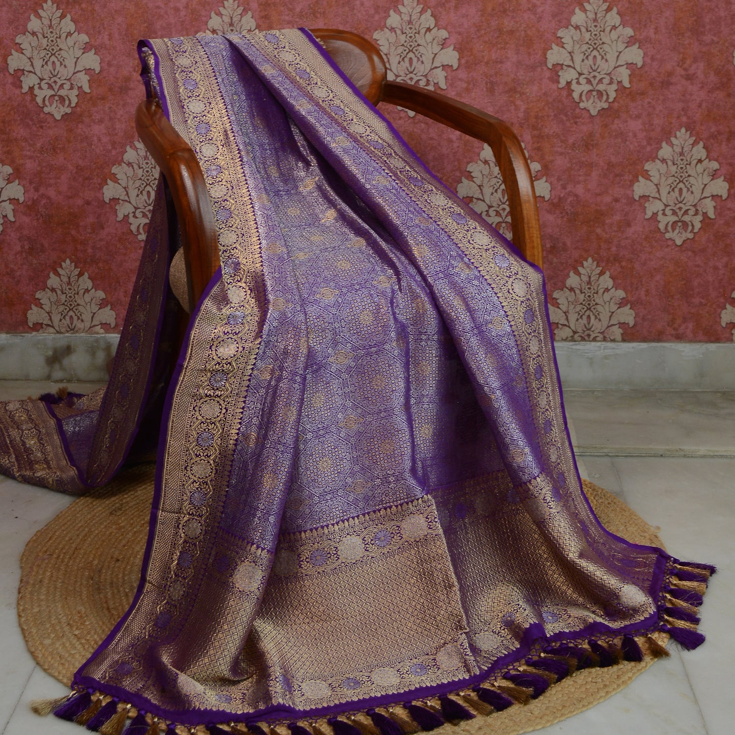 Purple Khaddi georgette brocade dupatta