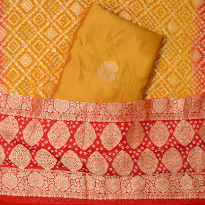 Mustard Chiniya silk suit with bandhani dupatta