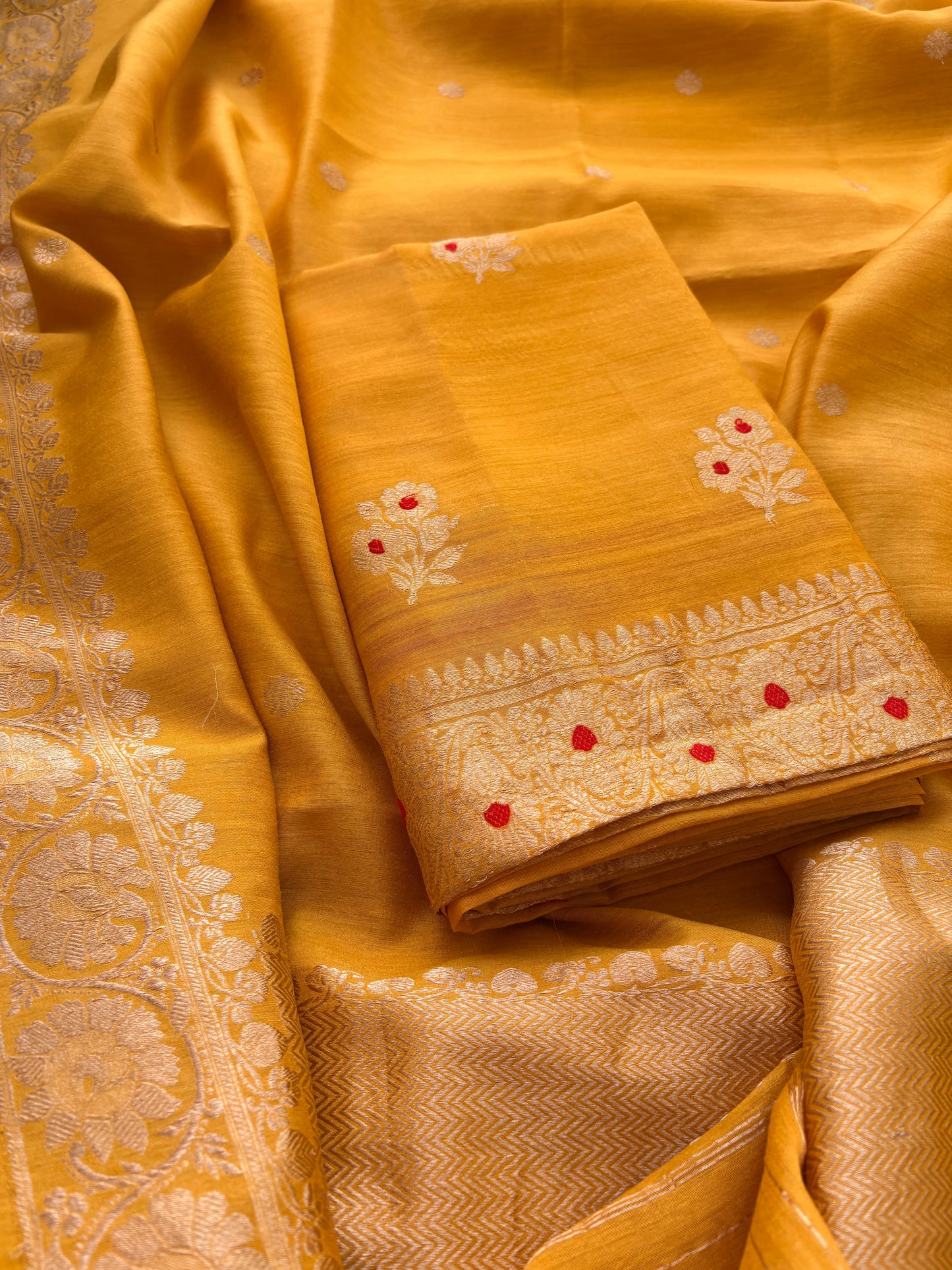 Yellow moonga silk kadhwa suit set
