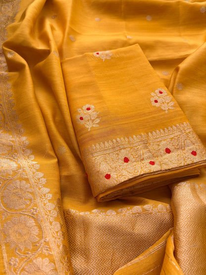 Yellow moonga silk kadhwa suit set