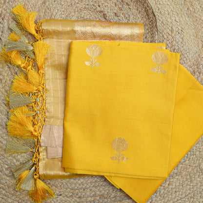 Yellow Chiniya silk kadhwa suit with tissue dupatta( FM 24)