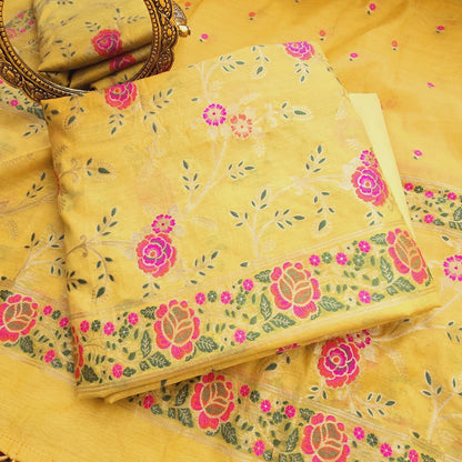 Yellow chanderi full Jaal weaving 3 piece suit