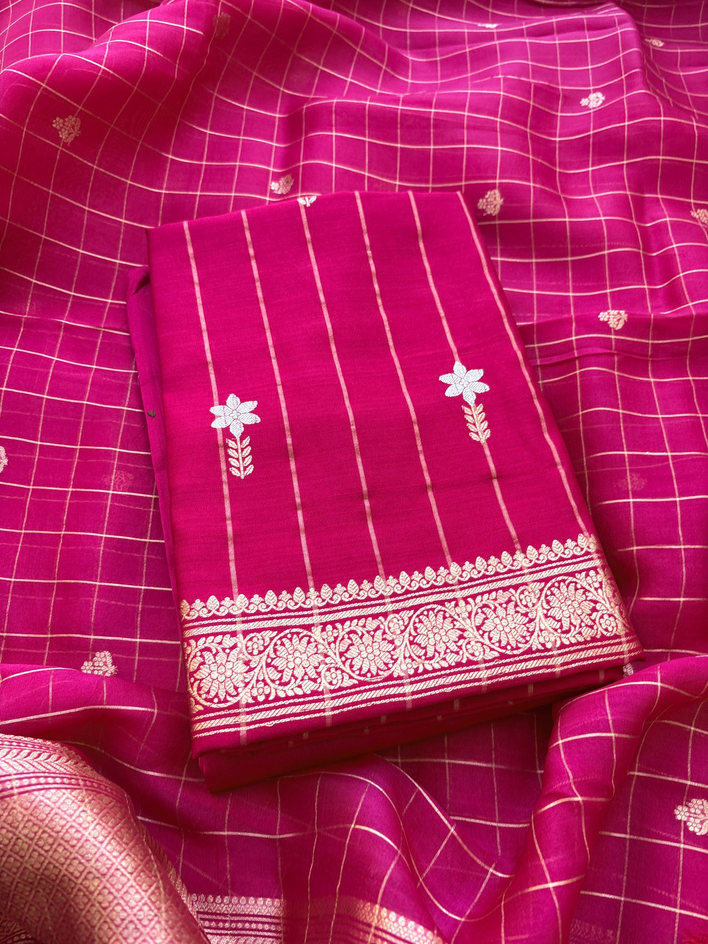 Pink Kora silk kadhwa weave suit set