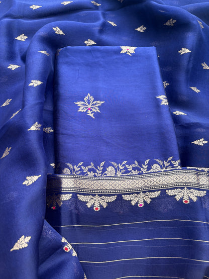 Blue mango silk kadhwa suit set