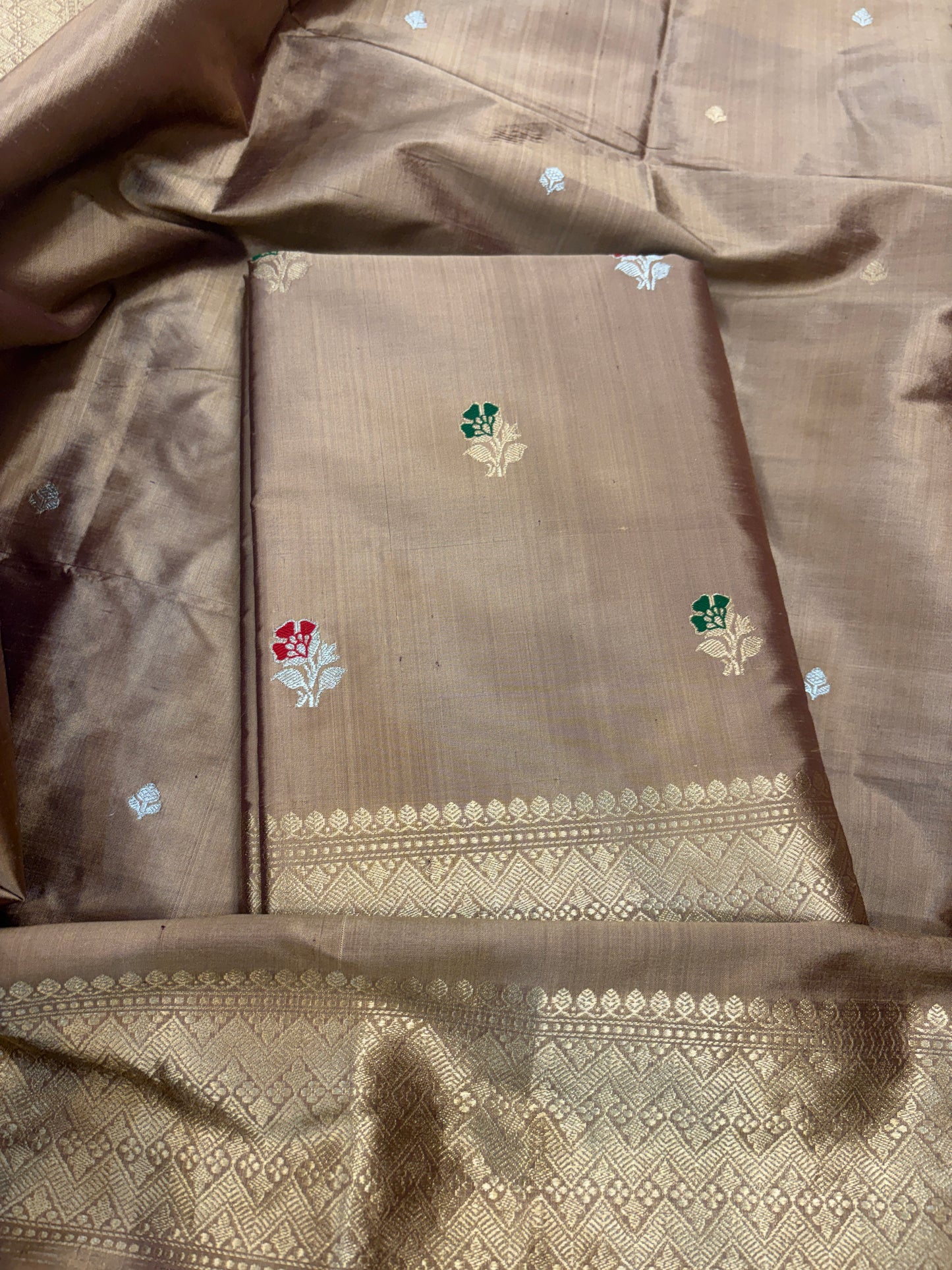 Earthy color katan silk kadhwa suit set