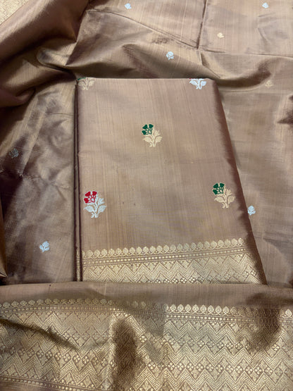 Earthy color katan silk kadhwa suit set