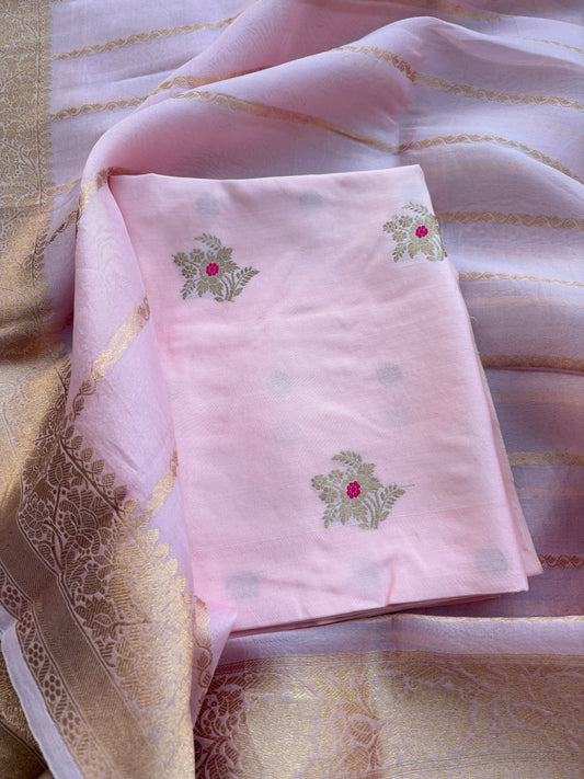Pink Chiniya silk suit set with kora silk dupatta