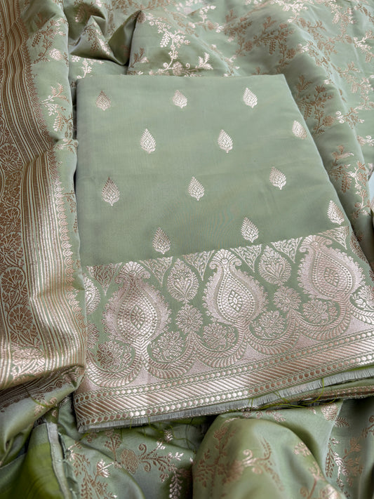 Green mashru silk suit set
