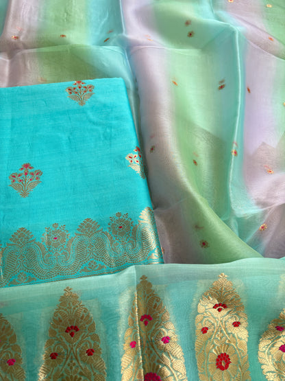 Blue Chiniya silk kurta bottom and shaded dupatta