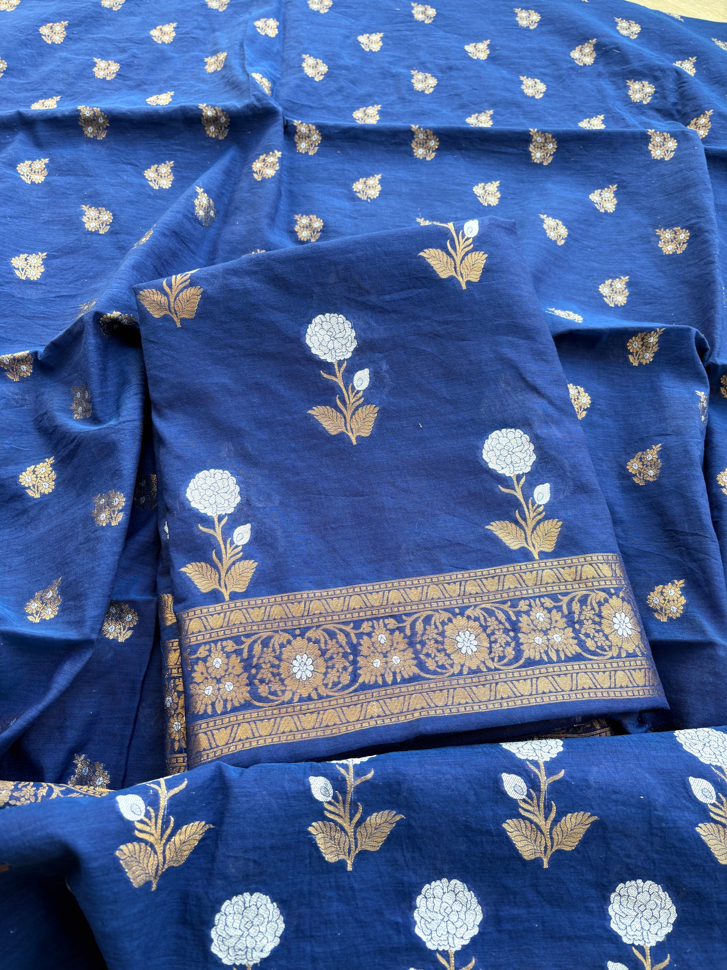 Blue Chanderi sona rupa suit set