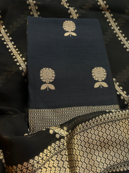 Black Chiniya kora silk suit set