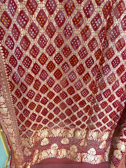 Maroon bandhani Khaddi  georgette dupatta