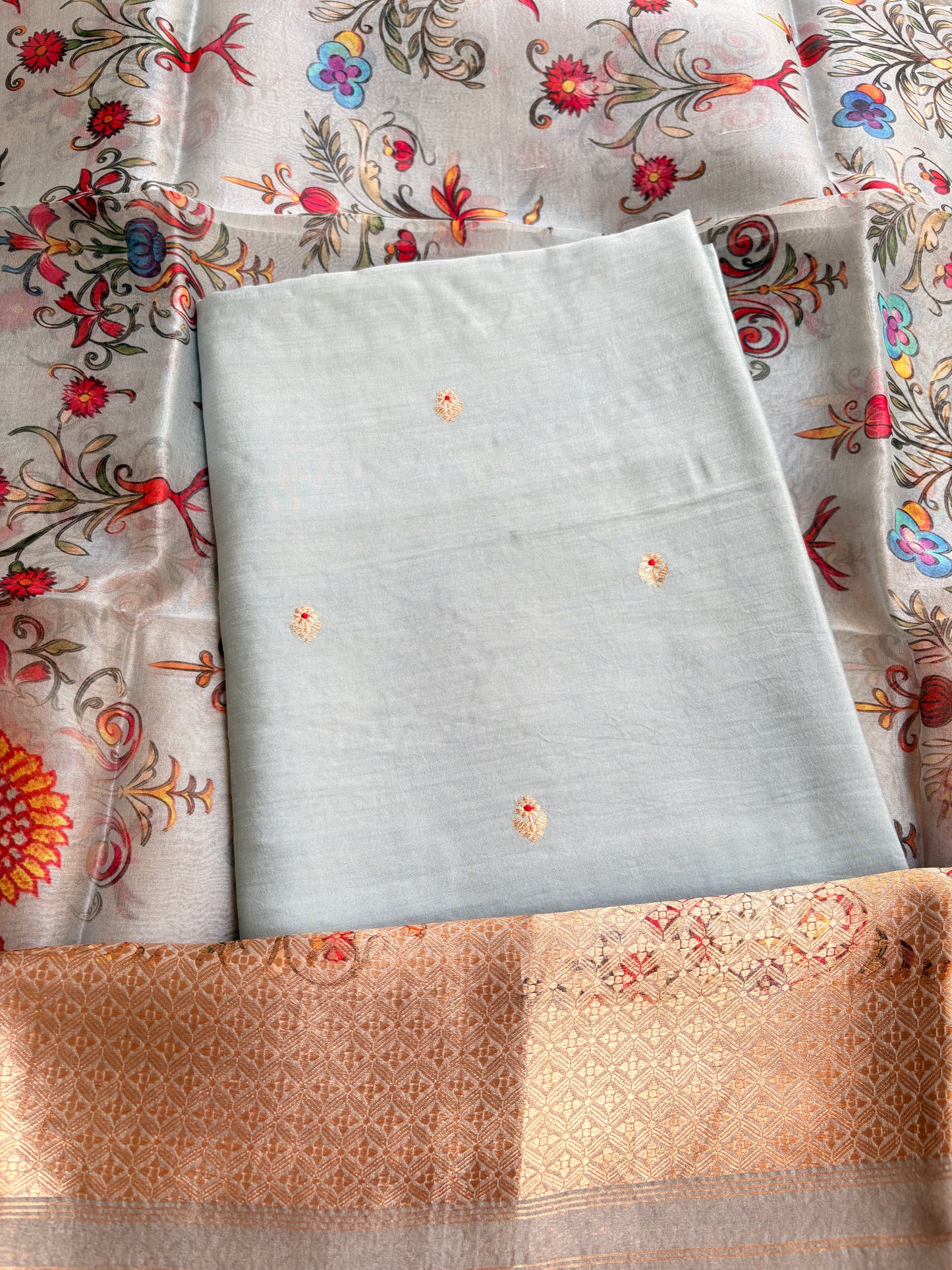 Light blue handloom silk suit set