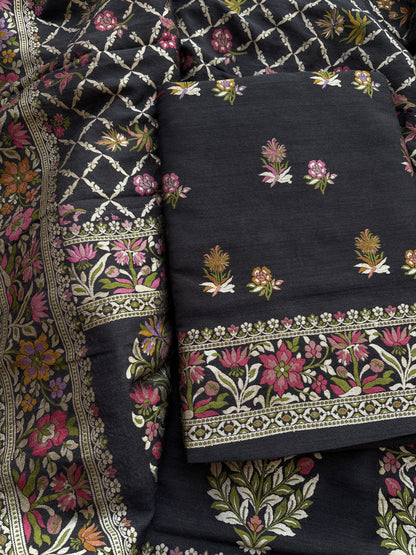 Black moonga silk kadhwa suit set