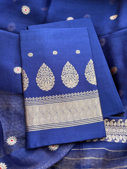 Blue Chiniya silk kurta and kora silk dupatta 3 piece suit set