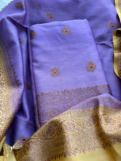 Lavender yellow tussar silk suit set