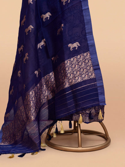 Blue brocade silk kadhwa suit set