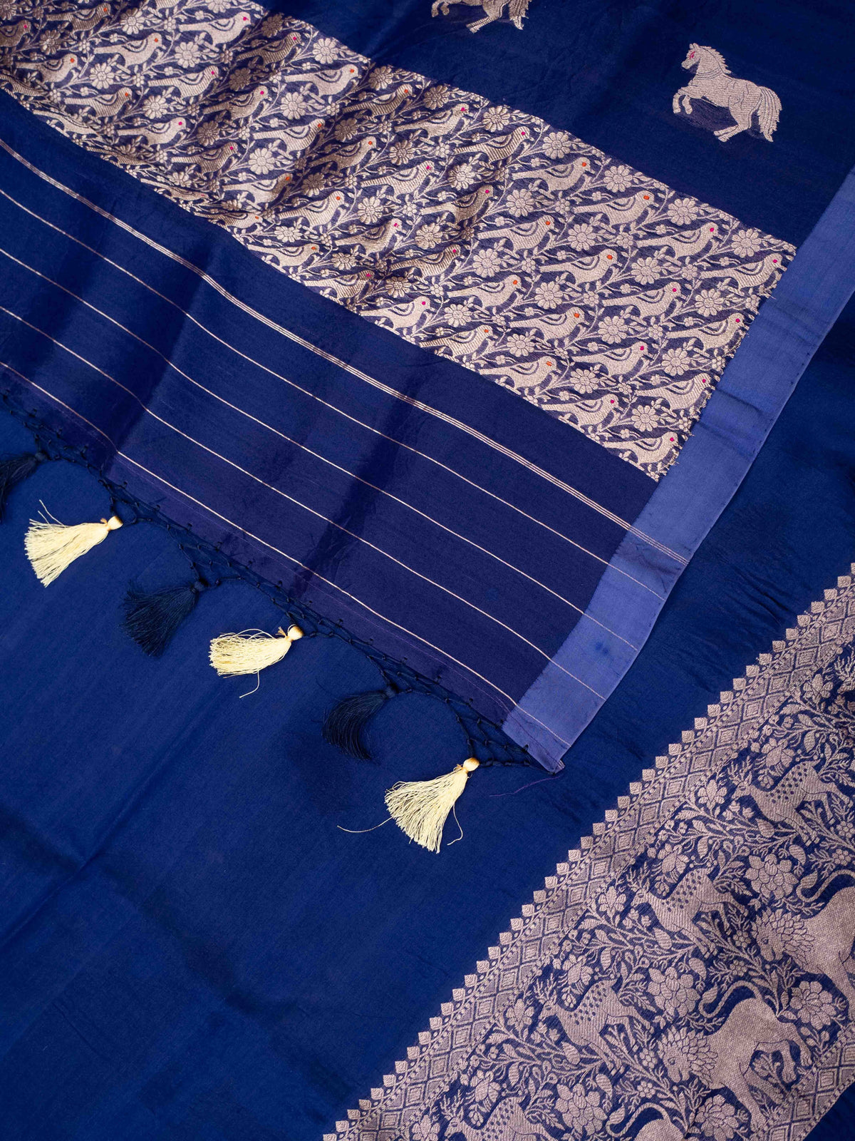 Blue brocade silk kadhwa suit set