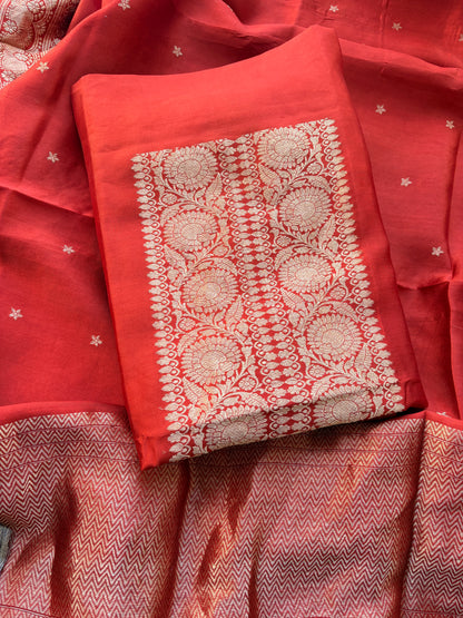 Orange rust raw mango neck design suit set