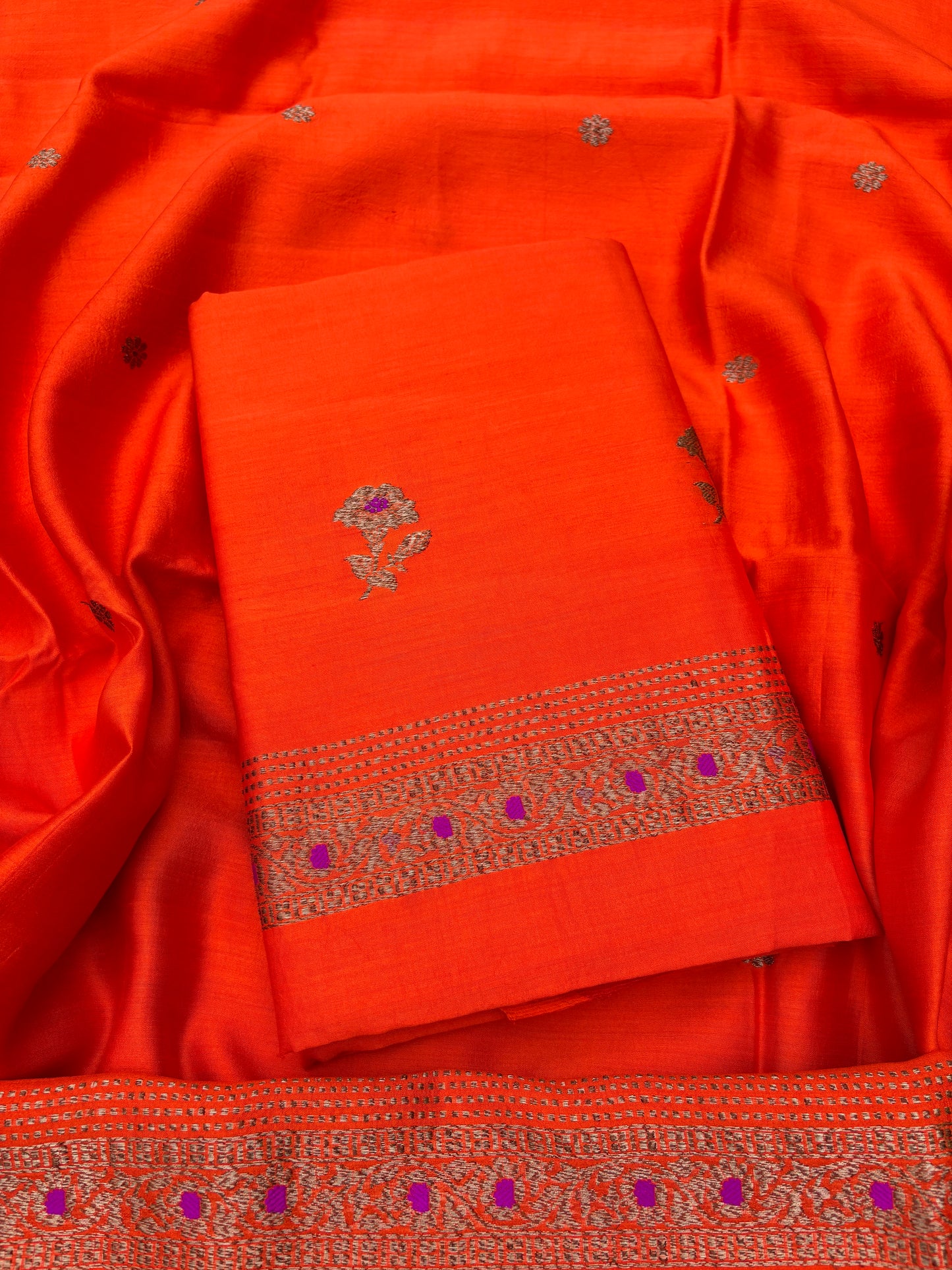 Orange Chiniya silk 3 piece suit set