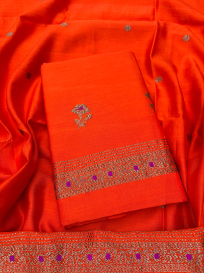 Orange Chiniya silk 3 piece suit set