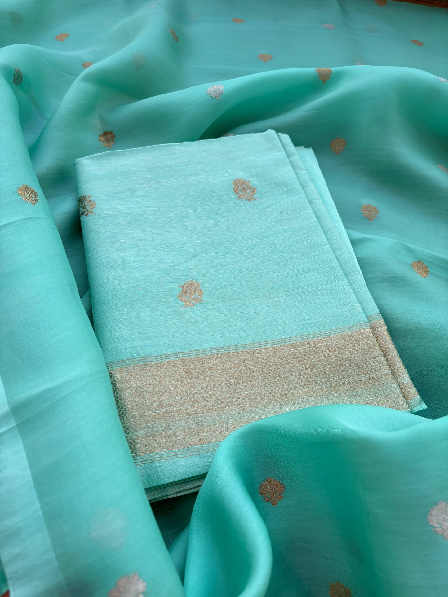 Green linen silk suit set