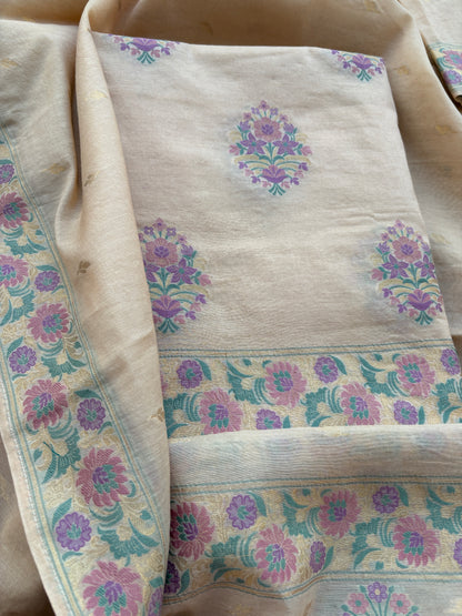 Cream Chanderi meenadar suit set