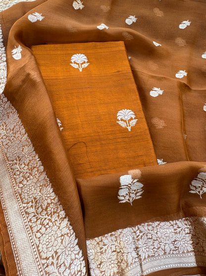 Rust raw silk suit set with kora silk bottom