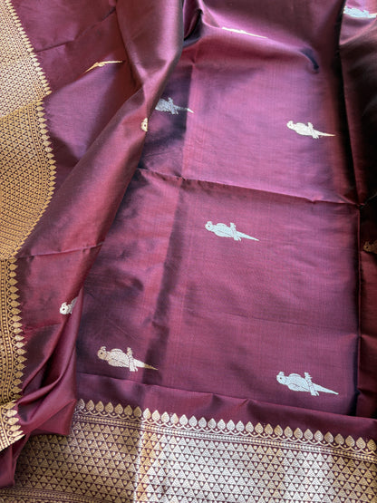 Wine katan by katan silk kadhwa suit set