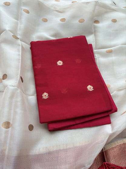Red white Kora silk suit set