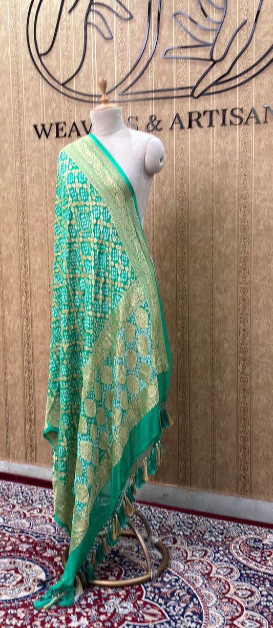 Sea green bandhani georgette dupatta