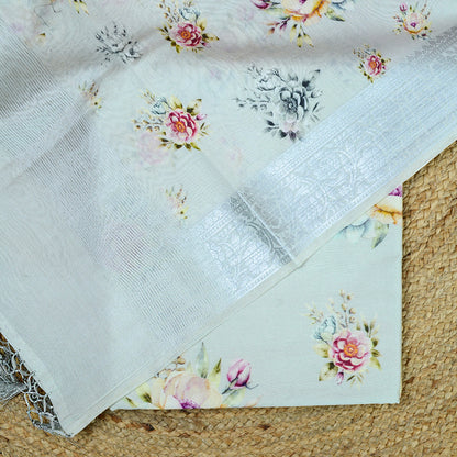 Grey printed Chanderi silk suit set