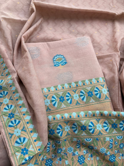 Peach Chanderi jaal weaving suit set
