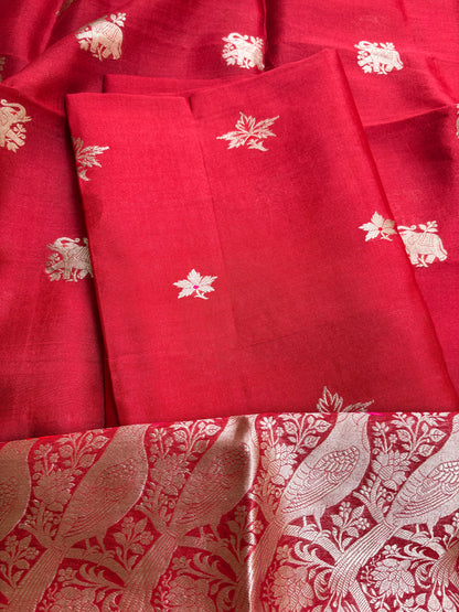 Red pure silk kadhwa suit set