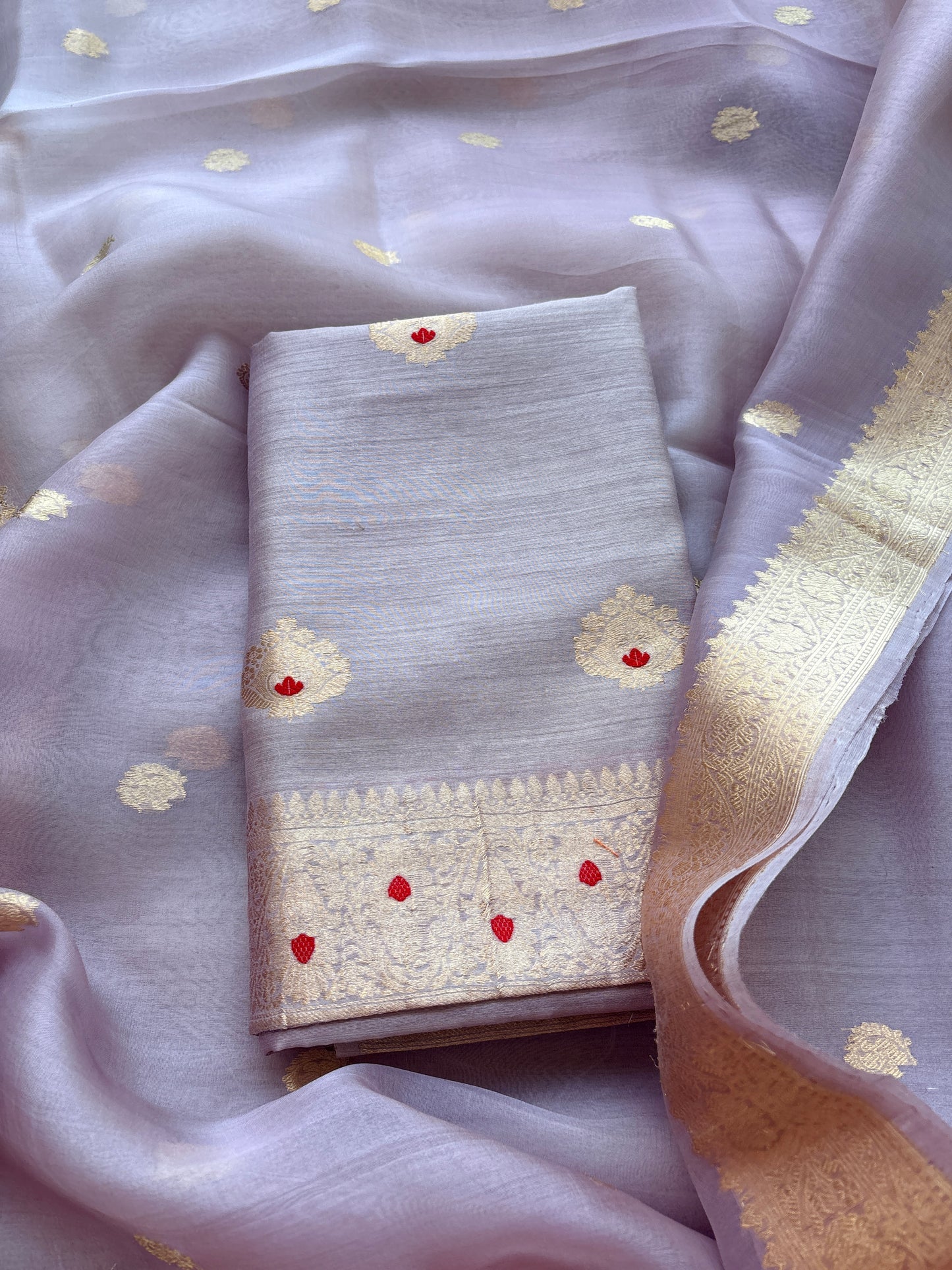 Lavender moonga silk kadhwa suit set