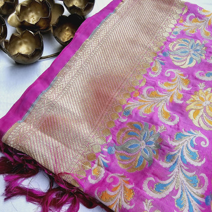 Pink Cotton chiniya silk full Jaal dupatta