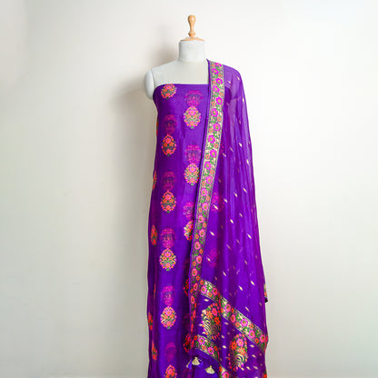 Purple kora silk meenadar suit set
