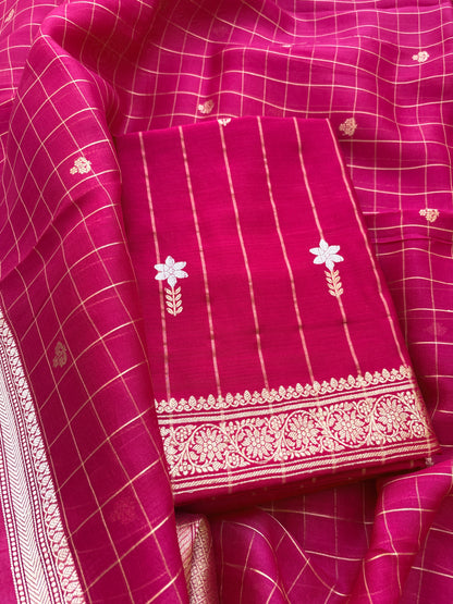 Pink Kora silk kadhwa weave suit set